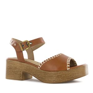 Ecco Sandalia Taco Cuero Mujer Caramelo Dome01