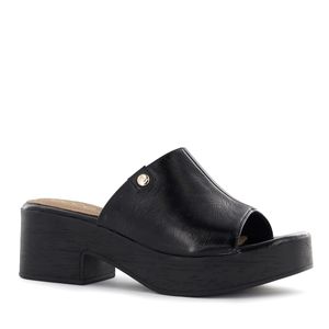 Ecco Sandalia Taco Cuero Mujer Negro Dome02