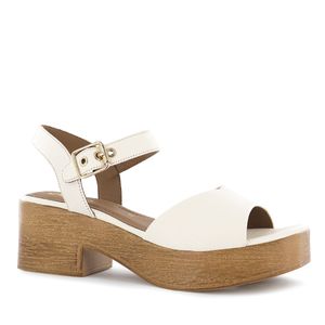 Ecco Sandalia Taco Cuero Mujer Marfil Dome03