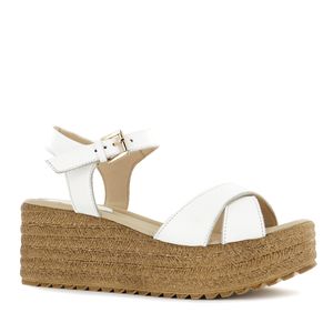 Ecco Sandalia Cuña Cuero Mujer Blanco Mircela03
