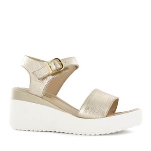 Ecco Sandalia Cuña Cuero Mujer Dorado Jaspe03