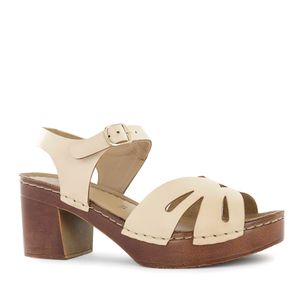 Ecco Sandalia Taco Cuero Mujer Hueso Telma01
