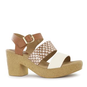 Ecco Sandalia Taco Cuero Mujer Oro Analu13