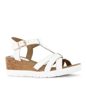 Ecco Sandalia Cuña Cuero Mujer Blanco Puyu01