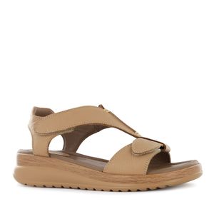 Ecco Sandalia Cuña Cuero Mujer Camel Wasi02