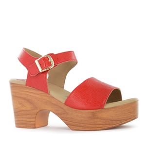 Ecco Sandalia Taco Cuero Mujer Rojo Yaiza03