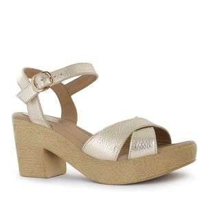 Ecco Sandalias Taco Cuero Mujer Oro Analu11