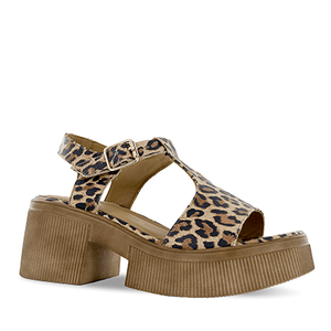 Ecco Sandalia Confort Cuero Mujer Animal Print Kanta02